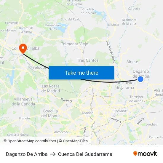 Daganzo De Arriba to Cuenca Del Guadarrama map