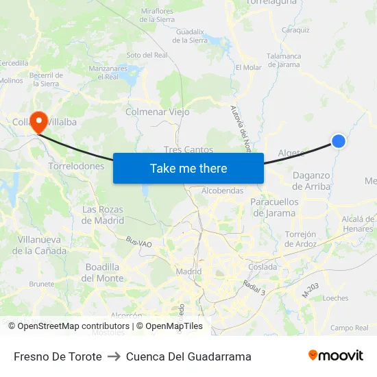 Fresno De Torote to Cuenca Del Guadarrama map