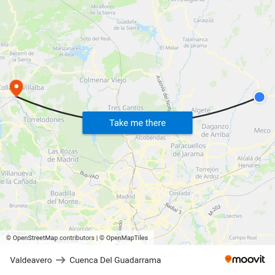 Valdeavero to Cuenca Del Guadarrama map