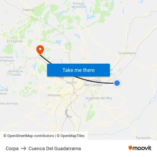 Corpa to Cuenca Del Guadarrama map