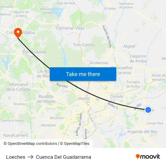 Loeches to Cuenca Del Guadarrama map