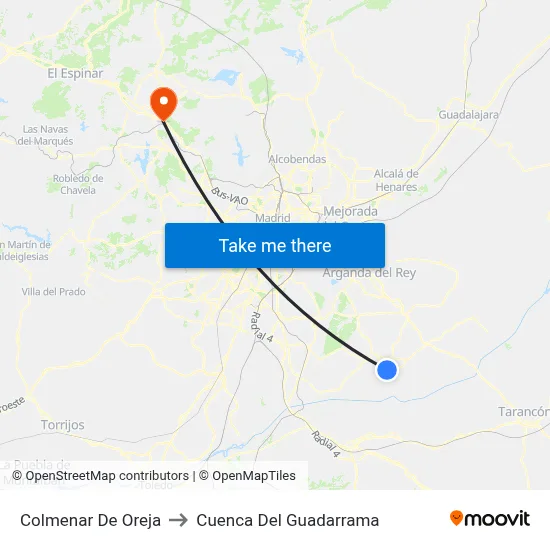 Colmenar De Oreja to Cuenca Del Guadarrama map