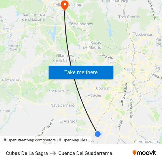 Cubas De La Sagra to Cuenca Del Guadarrama map