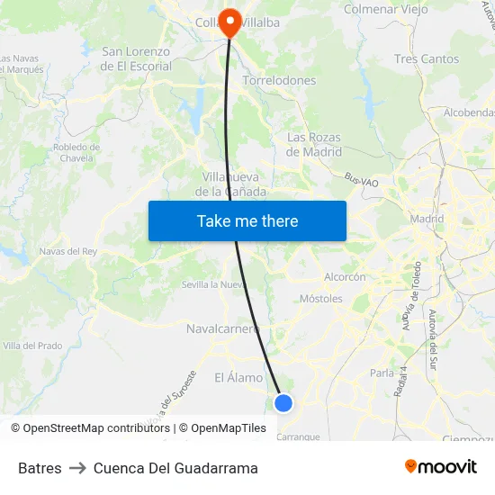 Batres to Cuenca Del Guadarrama map