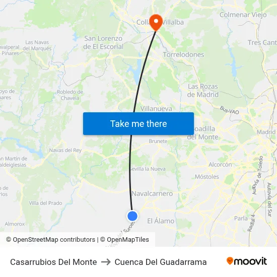 Casarrubios Del Monte to Cuenca Del Guadarrama map