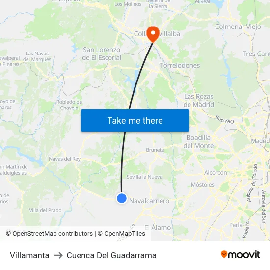 Villamanta to Cuenca Del Guadarrama map