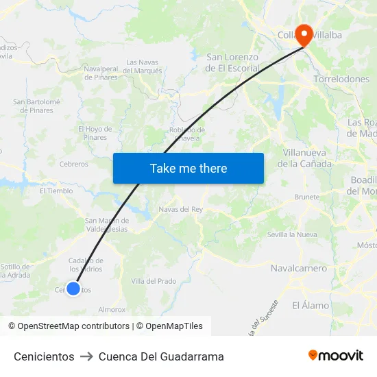 Cenicientos to Cuenca Del Guadarrama map