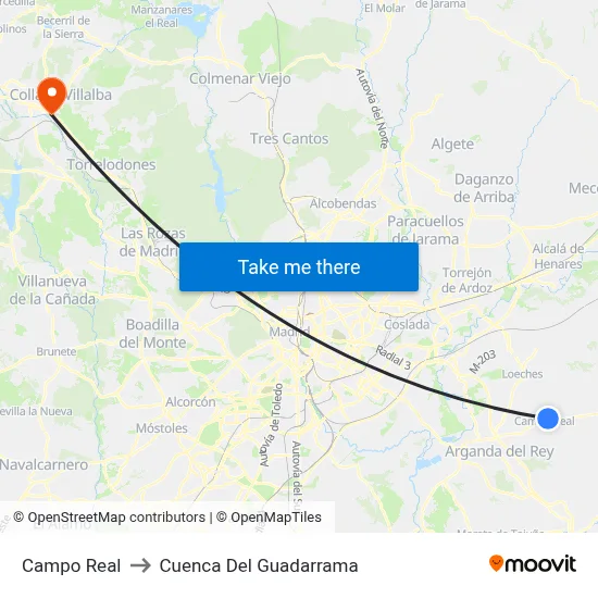 Campo Real to Cuenca Del Guadarrama map