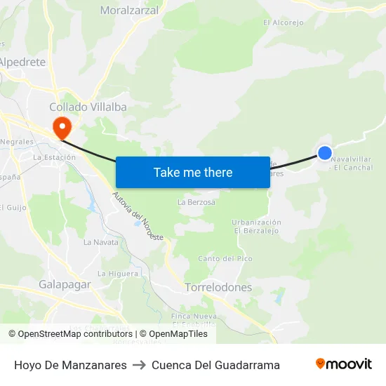 Hoyo De Manzanares to Cuenca Del Guadarrama map