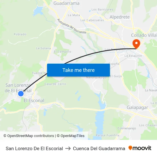 San Lorenzo De El Escorial to Cuenca Del Guadarrama map