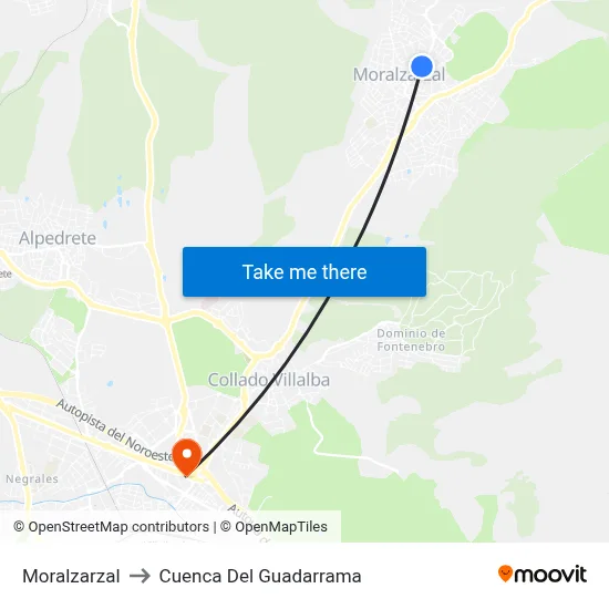 Moralzarzal to Cuenca Del Guadarrama map