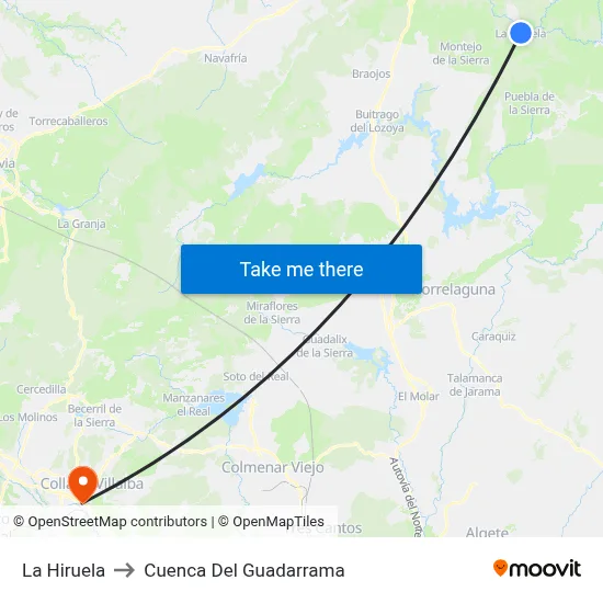 La Hiruela to Cuenca Del Guadarrama map