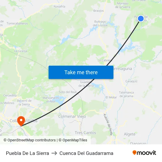 Puebla De La Sierra to Cuenca Del Guadarrama map