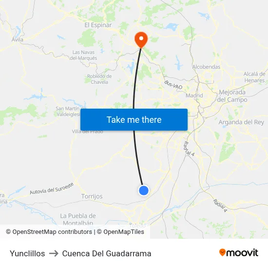 Yunclillos to Cuenca Del Guadarrama map