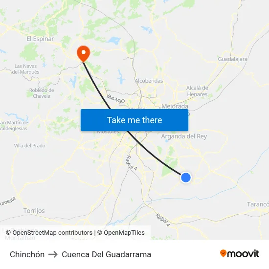 Chinchón to Cuenca Del Guadarrama map