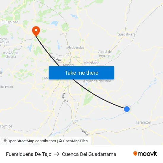 Fuentidueña De Tajo to Cuenca Del Guadarrama map