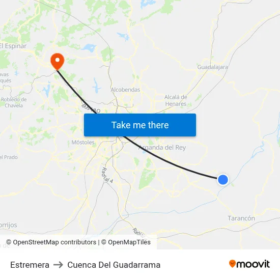 Estremera to Cuenca Del Guadarrama map