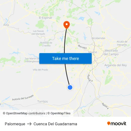Palomeque to Cuenca Del Guadarrama map