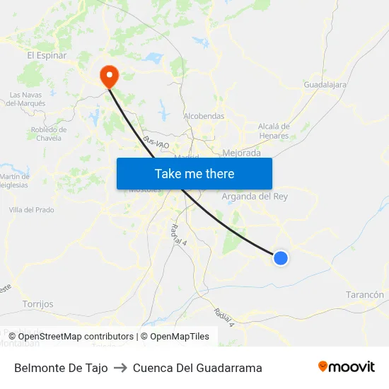 Belmonte De Tajo to Cuenca Del Guadarrama map