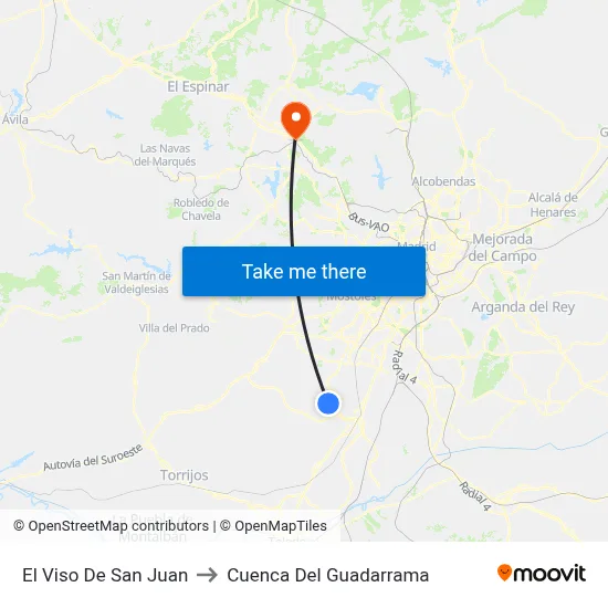 El Viso De San Juan to Cuenca Del Guadarrama map
