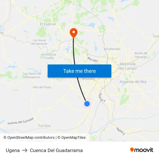 Ugena to Cuenca Del Guadarrama map
