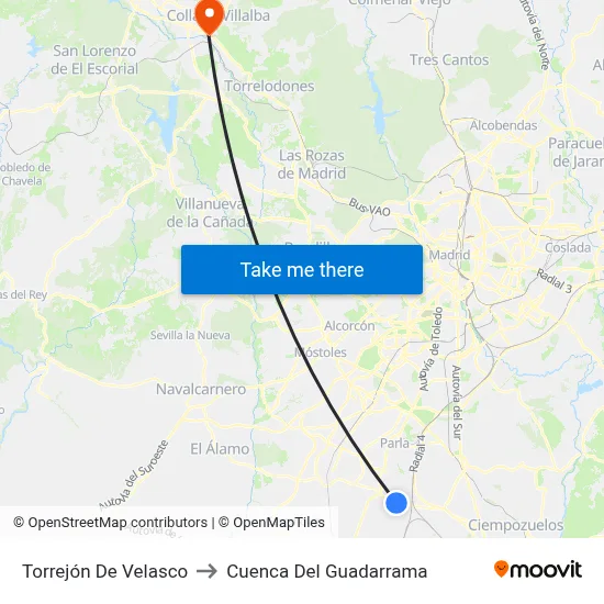 Torrejón De Velasco to Cuenca Del Guadarrama map