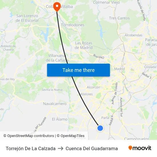 Torrejón De La Calzada to Cuenca Del Guadarrama map