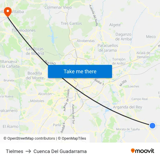 Tielmes to Cuenca Del Guadarrama map