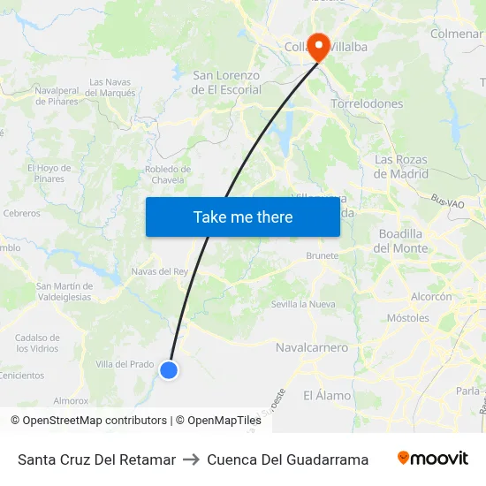 Santa Cruz Del Retamar to Cuenca Del Guadarrama map