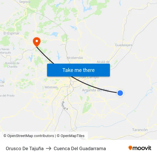 Orusco De Tajuña to Cuenca Del Guadarrama map