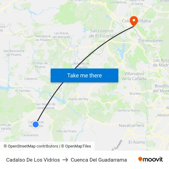 Cadalso De Los Vidrios to Cuenca Del Guadarrama map