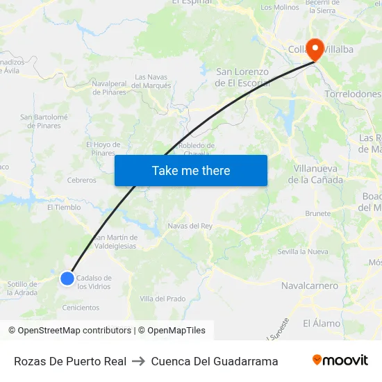 Rozas De Puerto Real to Cuenca Del Guadarrama map
