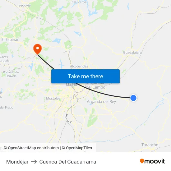Mondéjar to Cuenca Del Guadarrama map