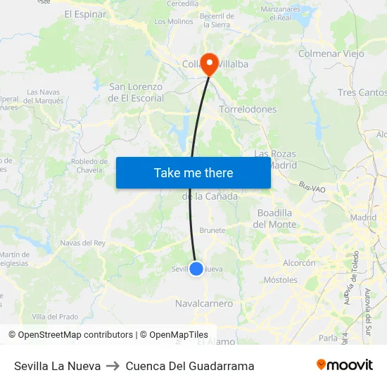 Sevilla La Nueva to Cuenca Del Guadarrama map