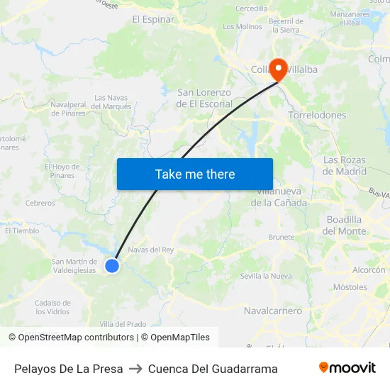 Pelayos De La Presa to Cuenca Del Guadarrama map