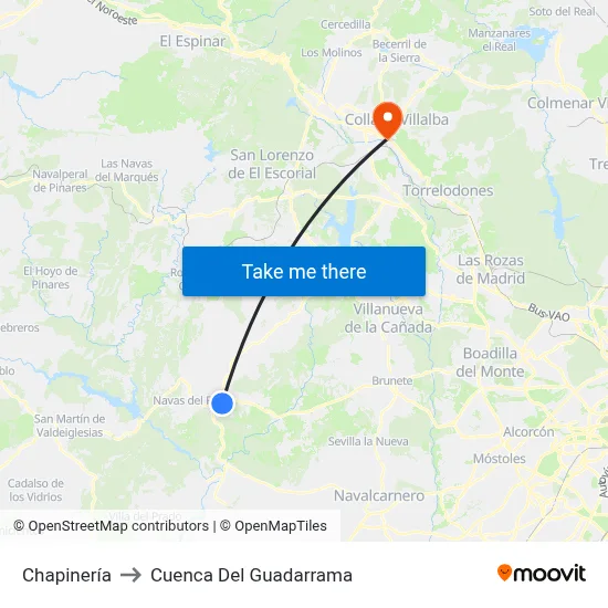 Chapinería to Cuenca Del Guadarrama map