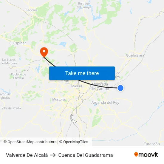 Valverde De Alcalá to Cuenca Del Guadarrama map