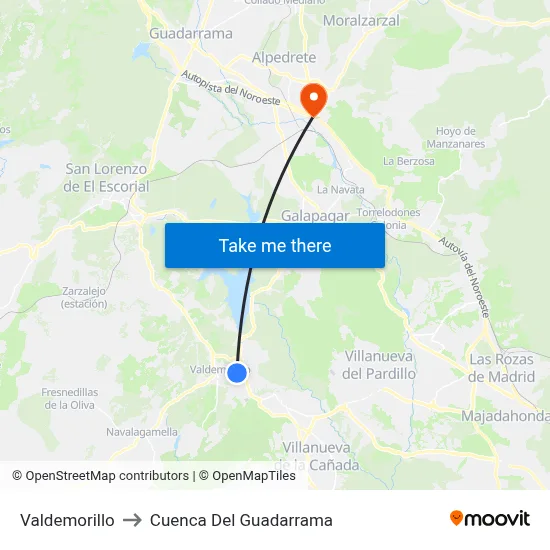 Valdemorillo to Cuenca Del Guadarrama map