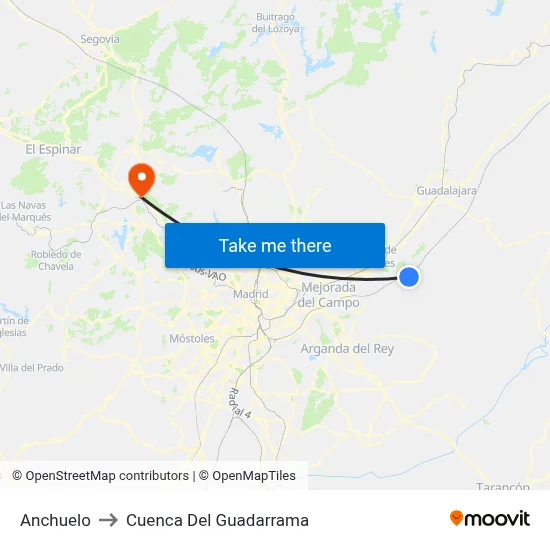Anchuelo to Cuenca Del Guadarrama map
