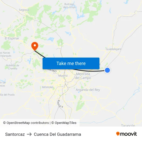 Santorcaz to Cuenca Del Guadarrama map