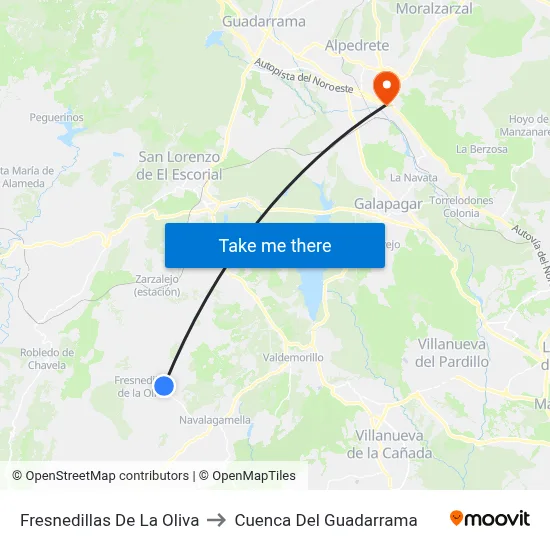 Fresnedillas De La Oliva to Cuenca Del Guadarrama map