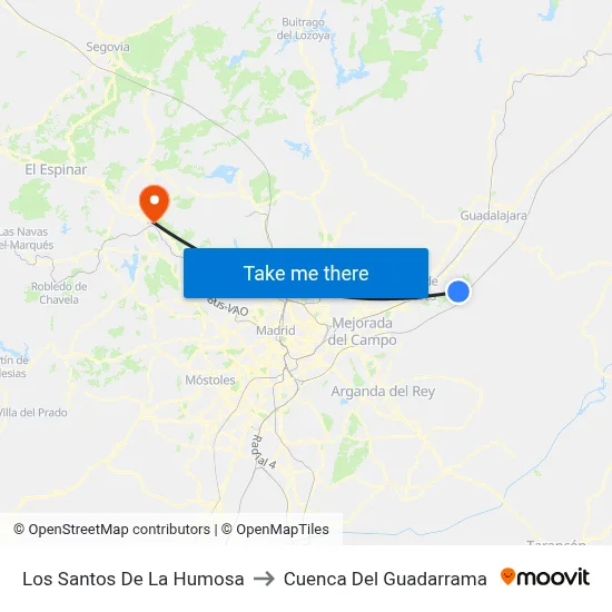 Los Santos De La Humosa to Cuenca Del Guadarrama map