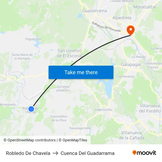Robledo De Chavela to Cuenca Del Guadarrama map