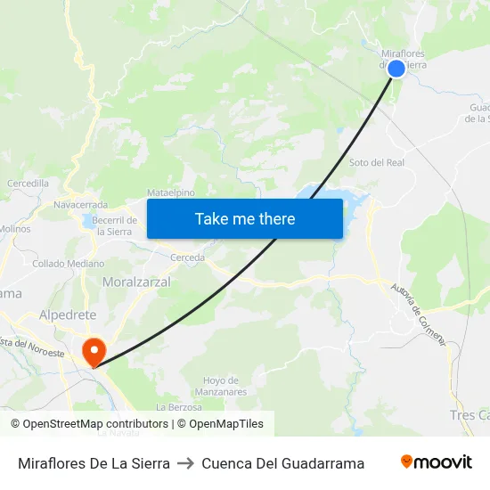 Miraflores De La Sierra to Cuenca Del Guadarrama map