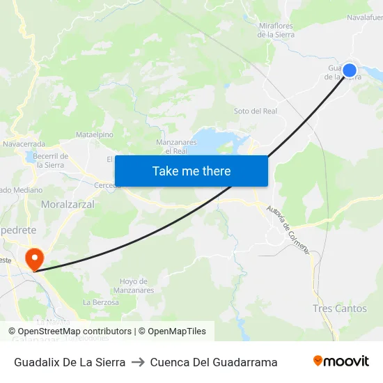 Guadalix De La Sierra to Cuenca Del Guadarrama map