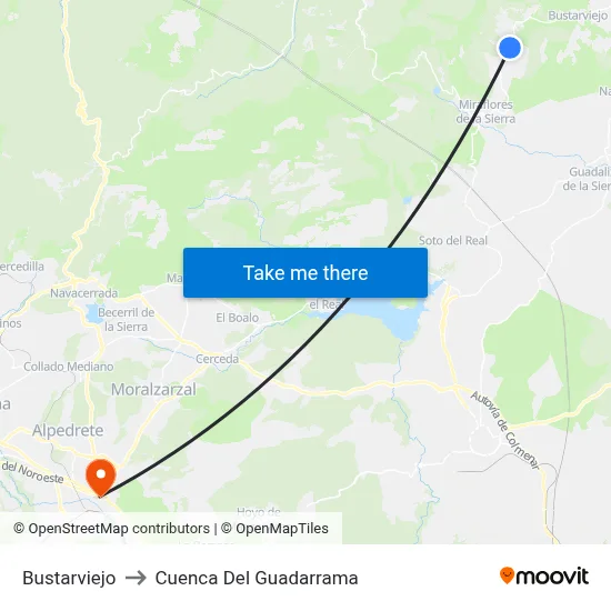Bustarviejo to Cuenca Del Guadarrama map