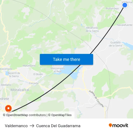 Valdemanco to Cuenca Del Guadarrama map