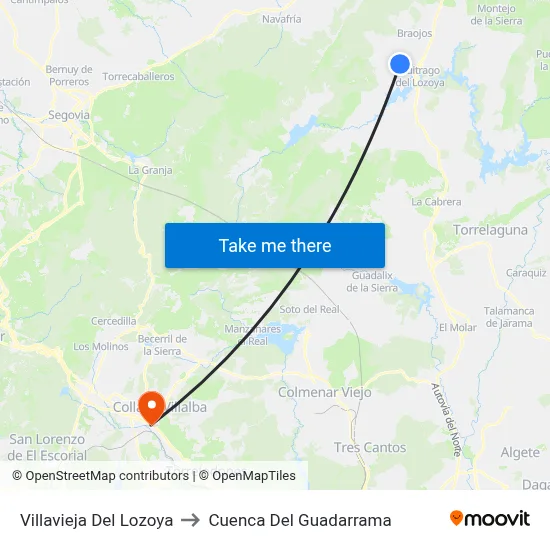 Villavieja Del Lozoya to Cuenca Del Guadarrama map