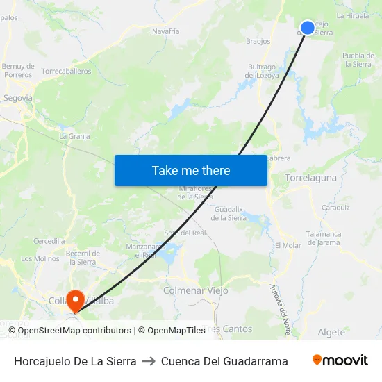 Horcajuelo De La Sierra to Cuenca Del Guadarrama map