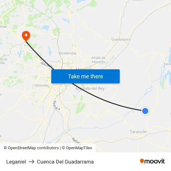 Leganiel to Cuenca Del Guadarrama map